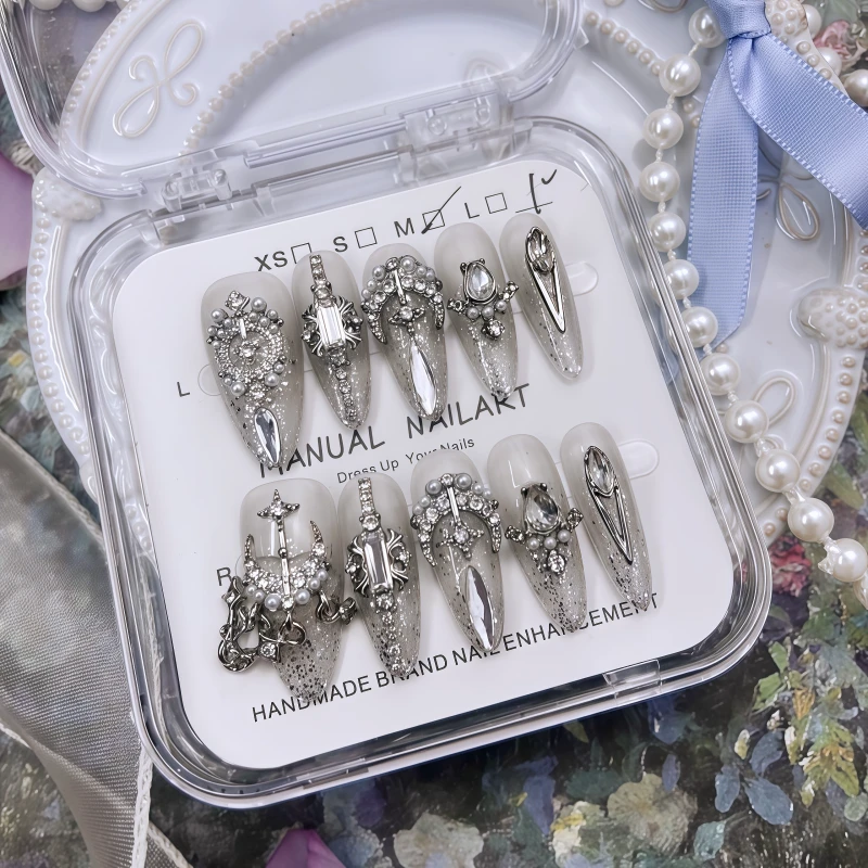 【苗疆少女 】手工穿戴甲苗疆少女美甲贴片重工可拆卸光疗甲成品