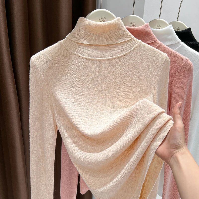 纯色半高领打底衫女2025新款秋冬女士内搭修身长袖高级感中领上衣