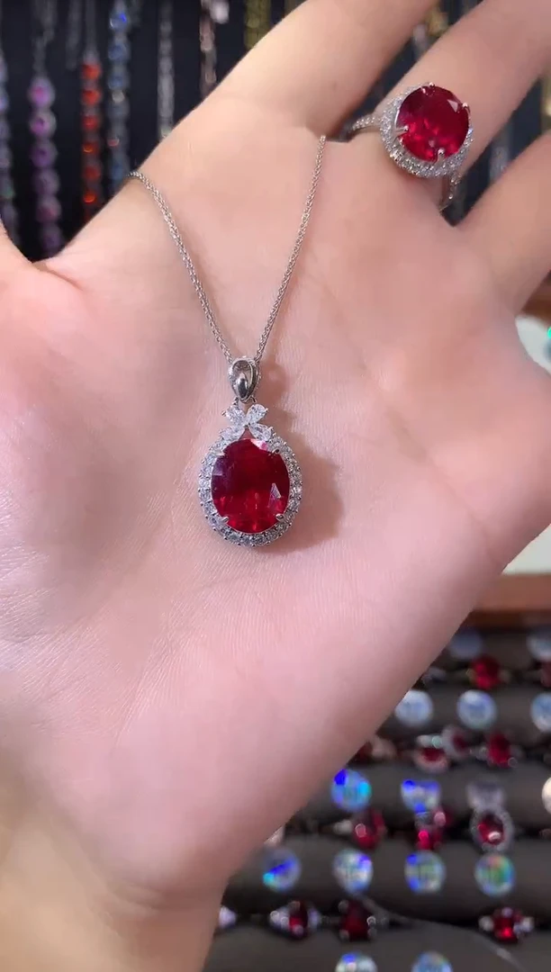 无坠链均925银鸽血红色吊坠