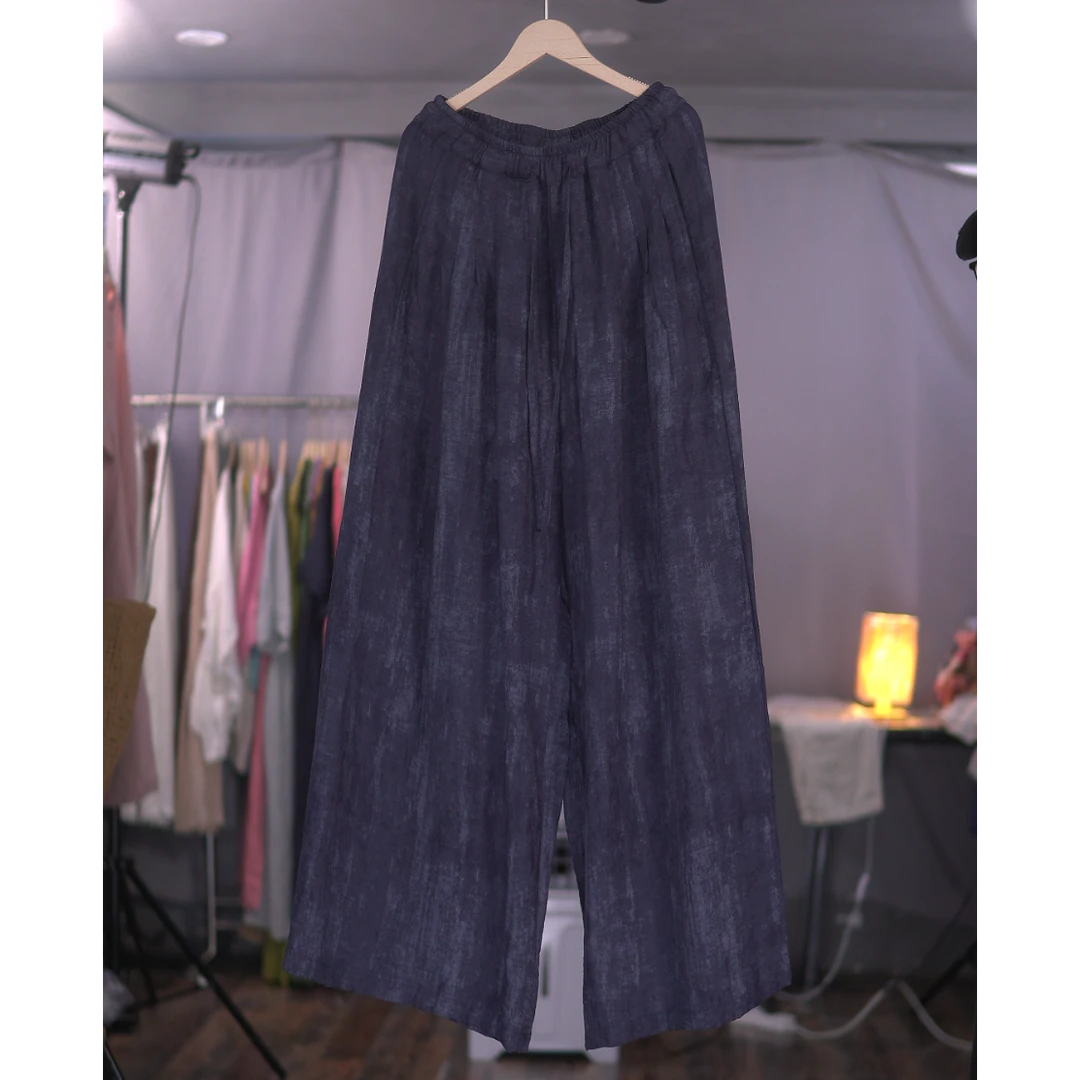 天丝亚麻裤女 薄款2025夏季扎染透气休闲裤阔腿 裤长104 臀围130