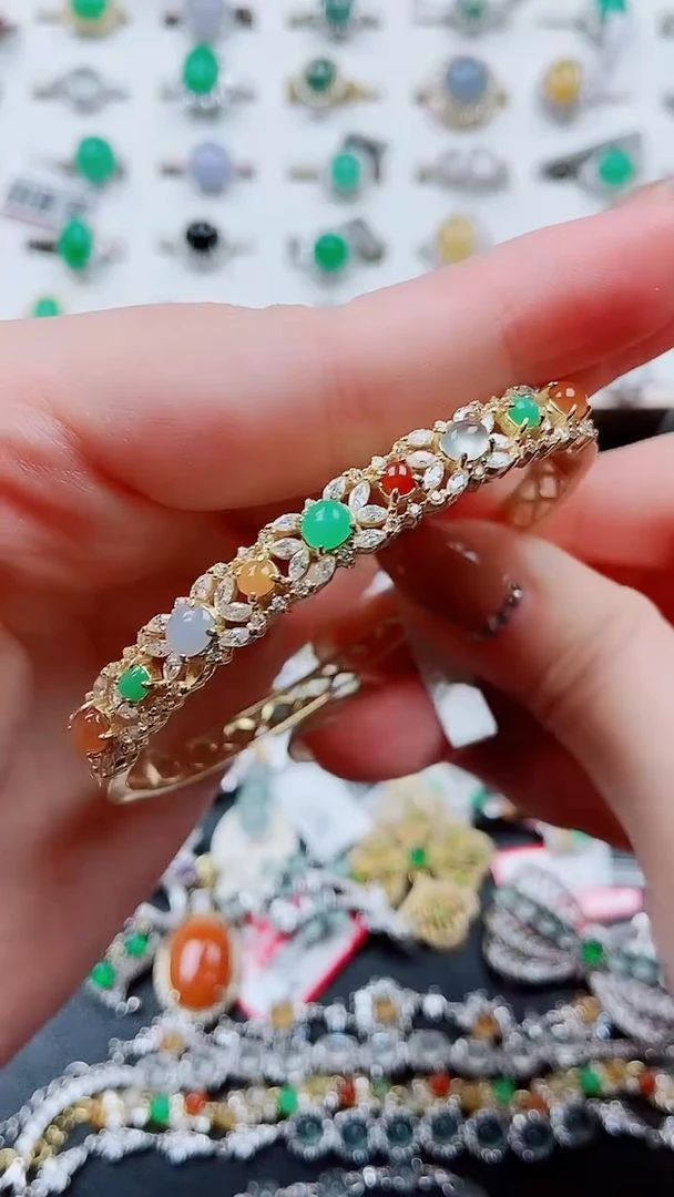 银S925镶嵌手镯翡翠55