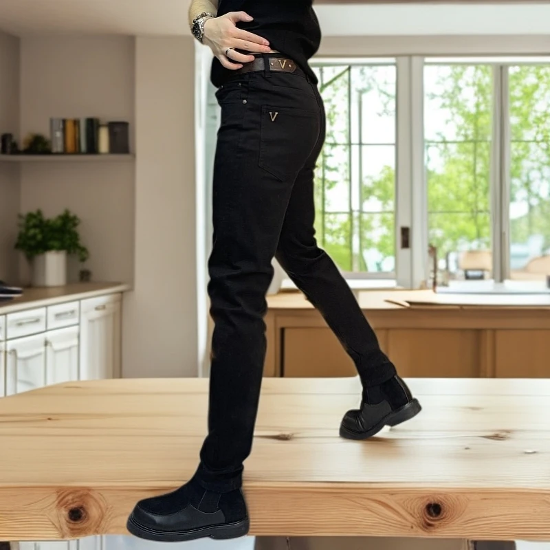男士牛仔裤秋冬加厚潮流黑灰宽松直筒牛仔裤2025男款黑色牛仔裤潮