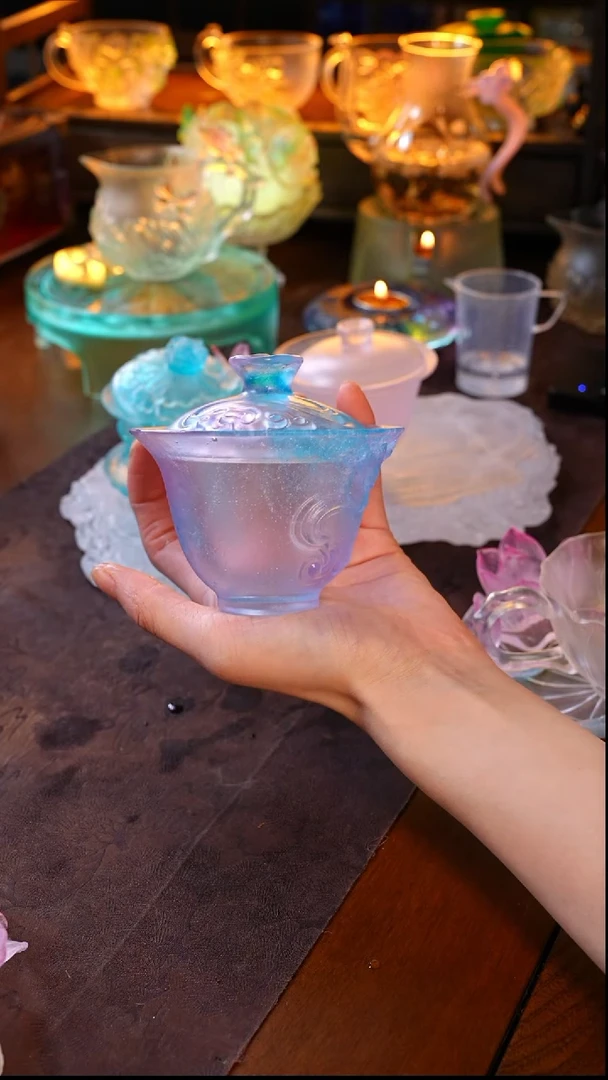 手工艺品琉璃L***a蓝紫色云水间盖碗1只+蓝紫色云水间公道1只