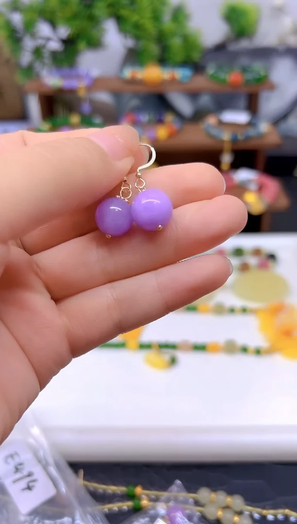 翡翠14K金镶嵌耳饰DIY款E494