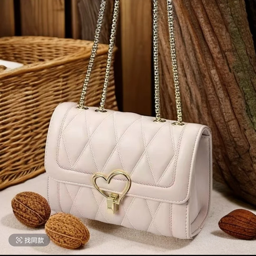 时尚百搭小香风菱格链条包女单肩斜挎包爱心扣
