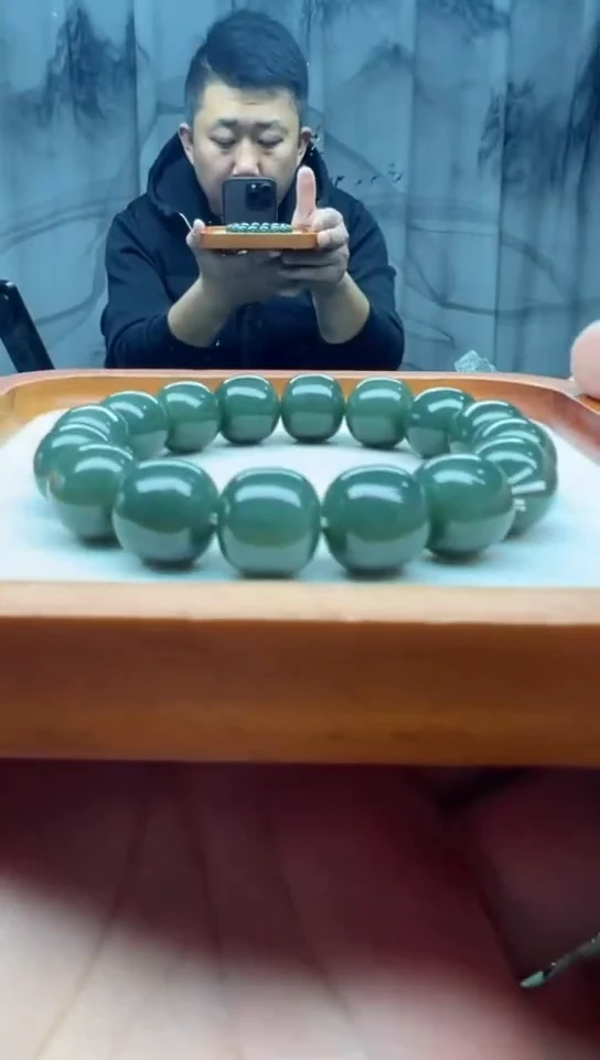 未镶嵌手串和田玉且末金山冰瓷蓝老邢卡14纯天然拍一发一