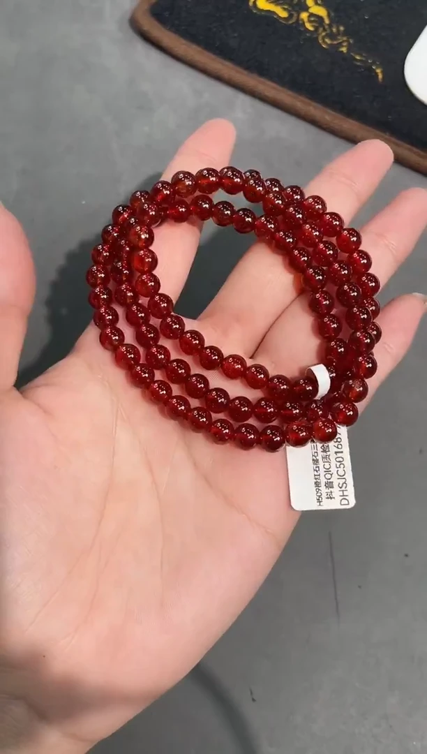 未镶嵌手链石榴石2号橙红石榴石三圈手链6mm