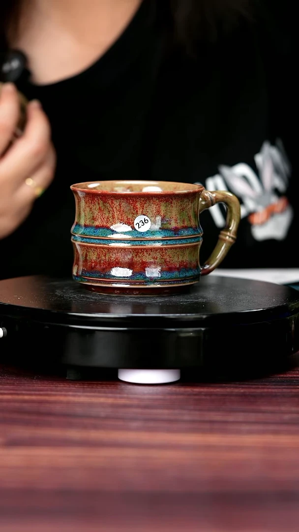 杯子w****r236#李盼龙一级品原矿钧瓷竹节马克杯