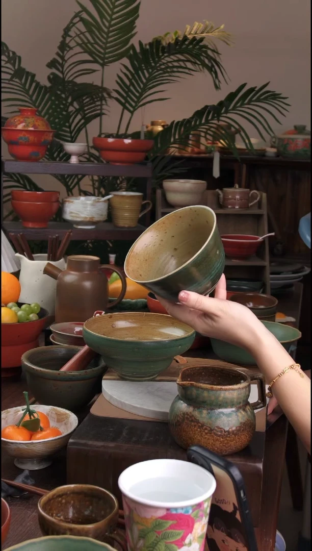 碗微瑕景德镇手工高温餐具绿碗