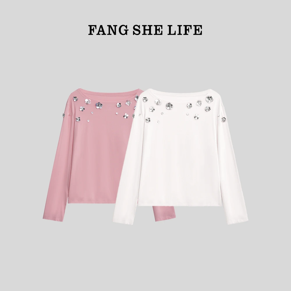 FS LIFE【花期少女】圆领重工立体花朵仙气百搭时尚长袖T恤A2873JJ