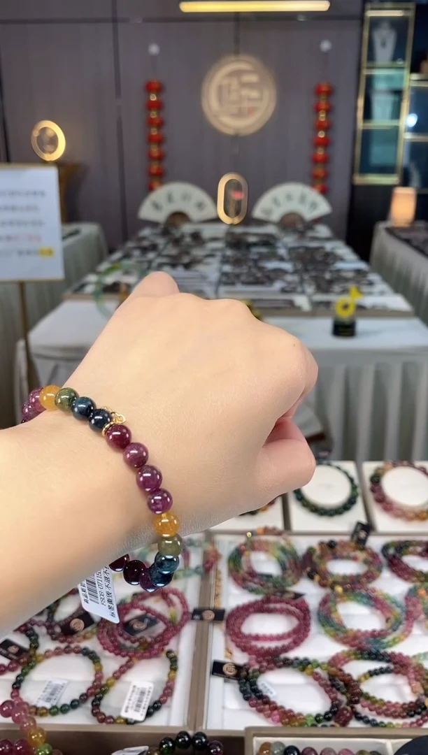 未镶嵌老矿碧玺色标彩虹单圈手串7mm+碧玺多样性发货一条hon