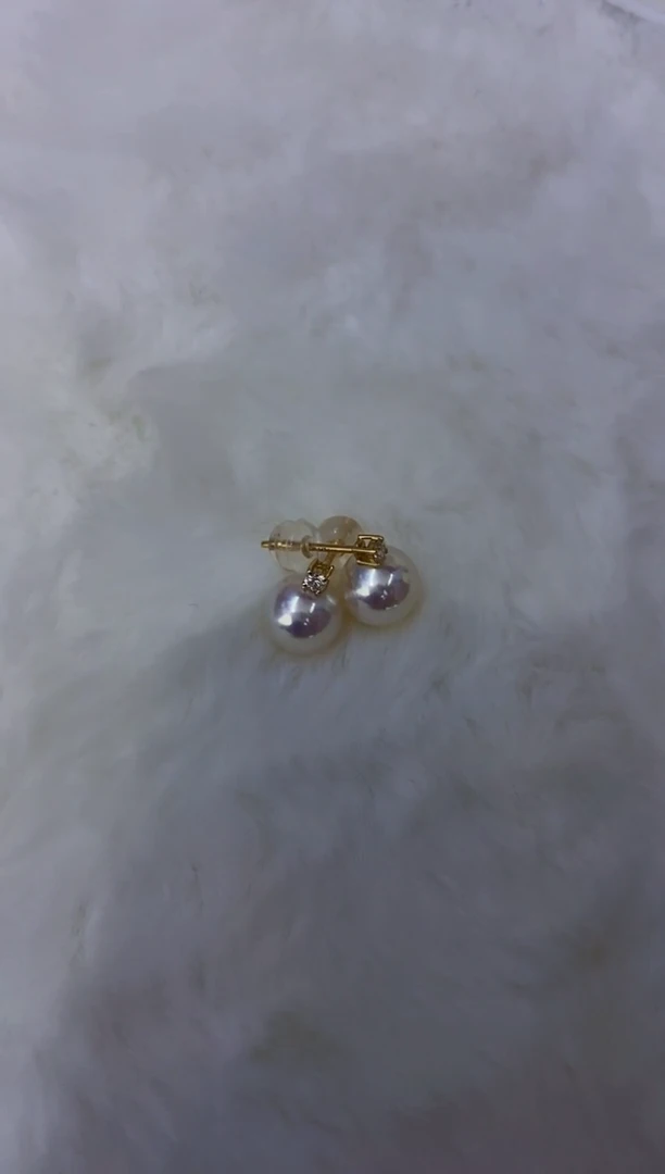 18K金镶嵌akoya王妃款耳钉海水珍珠8.5-9mm