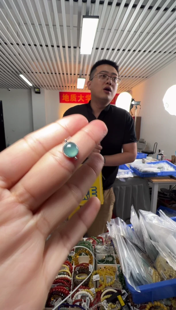 吊坠(不含链)银S925镶嵌翡翠翡翠双环S925银吊坠蛋面约7mm