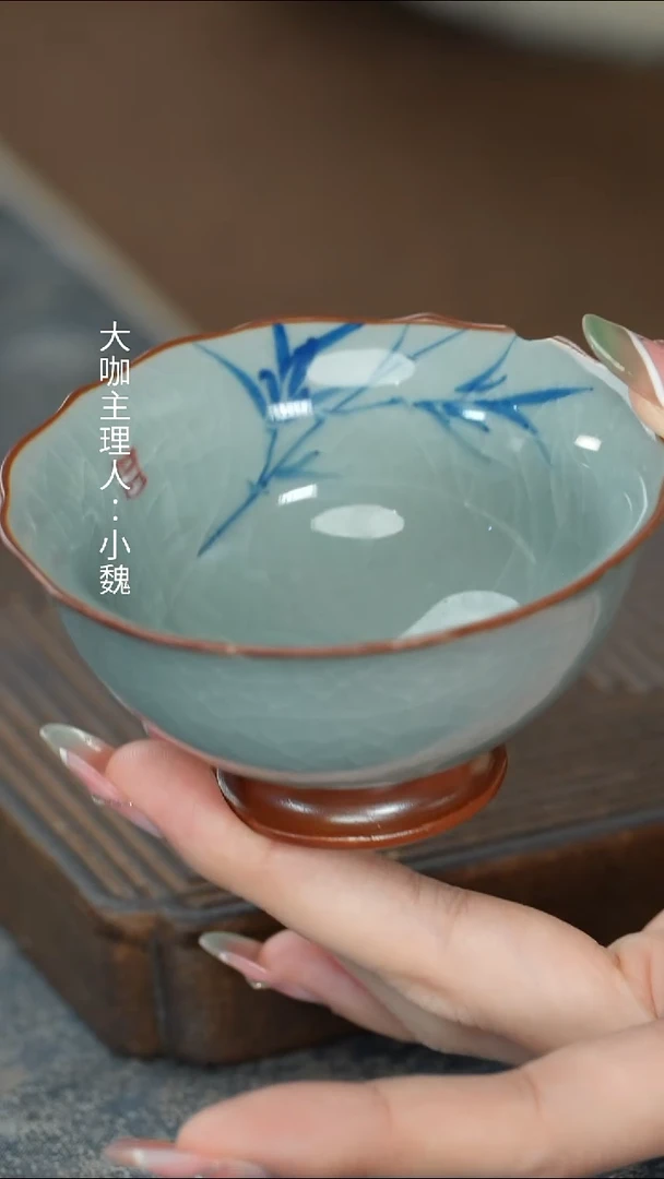 【哥窑手绘竹叶杯】【9西泠纸盒】