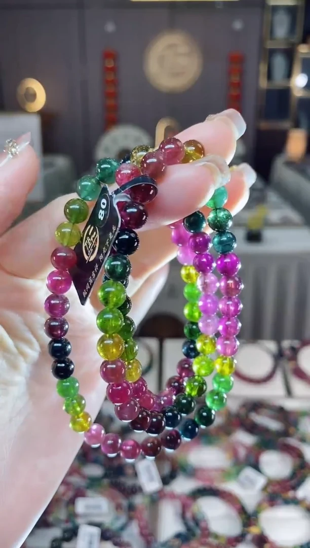 未镶嵌老矿碧玺色标三圈手串6mm+碧玺dan多样性发货一条