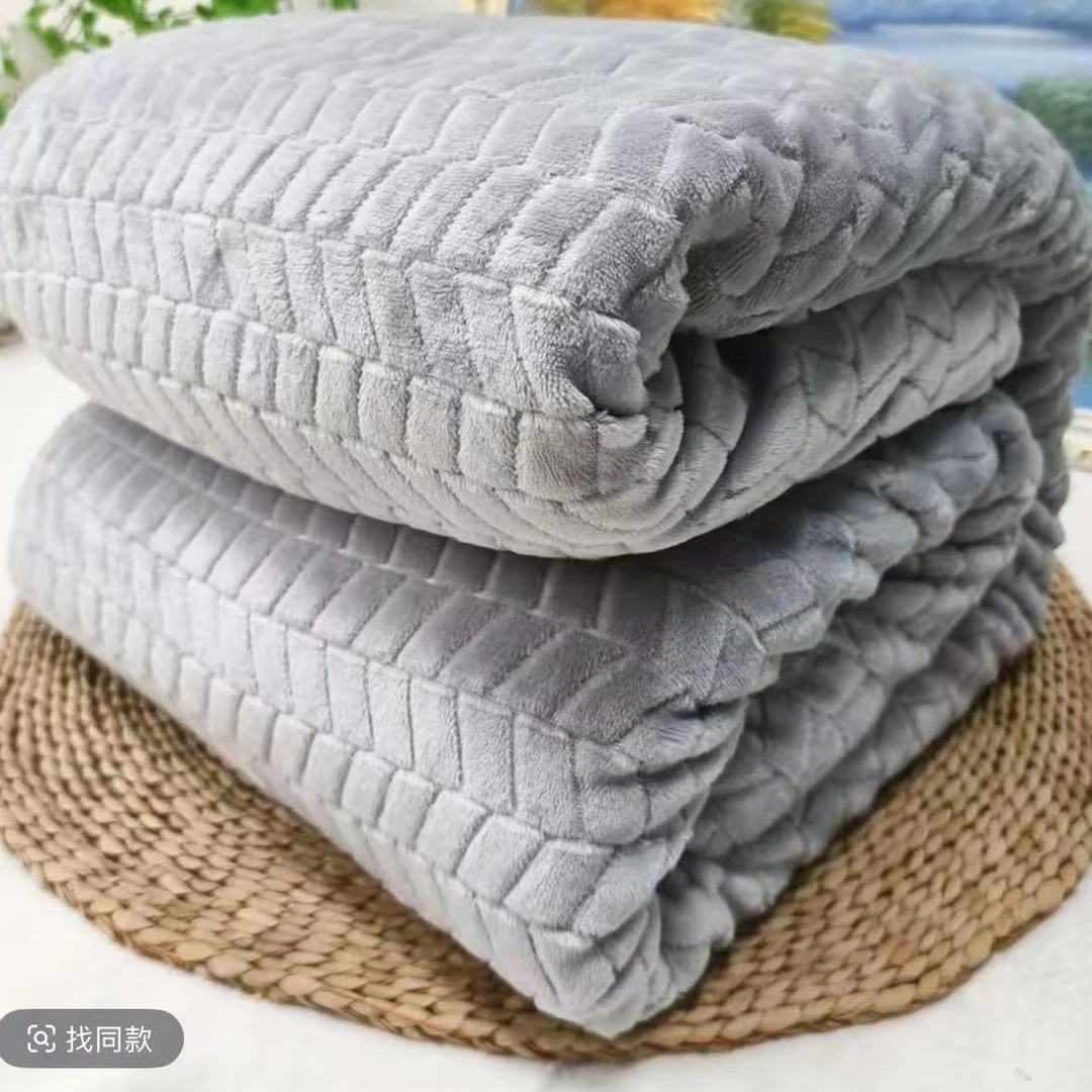 【冬季加厚】200x230浅灰色塔芙蓉提花加厚毛毯.速热款毯.加绒.亲肤