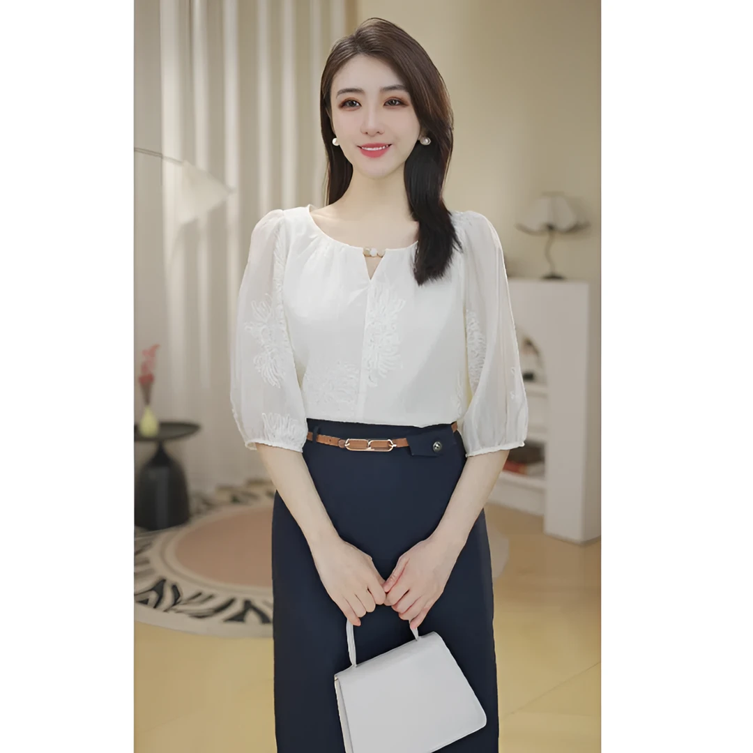 【春兰专属】8592749米杏色衬衫时尚夏季轻熟风通勤法式显瘦衬衣