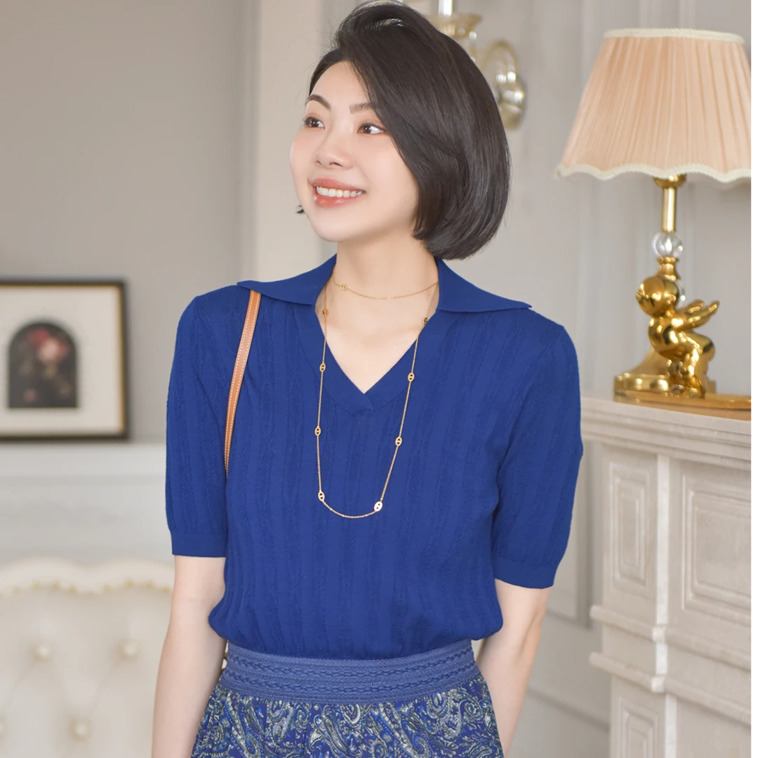 短视频VEE【橘子海】25春夏polo领绞花休闲百搭薄款套头短袖针织衫