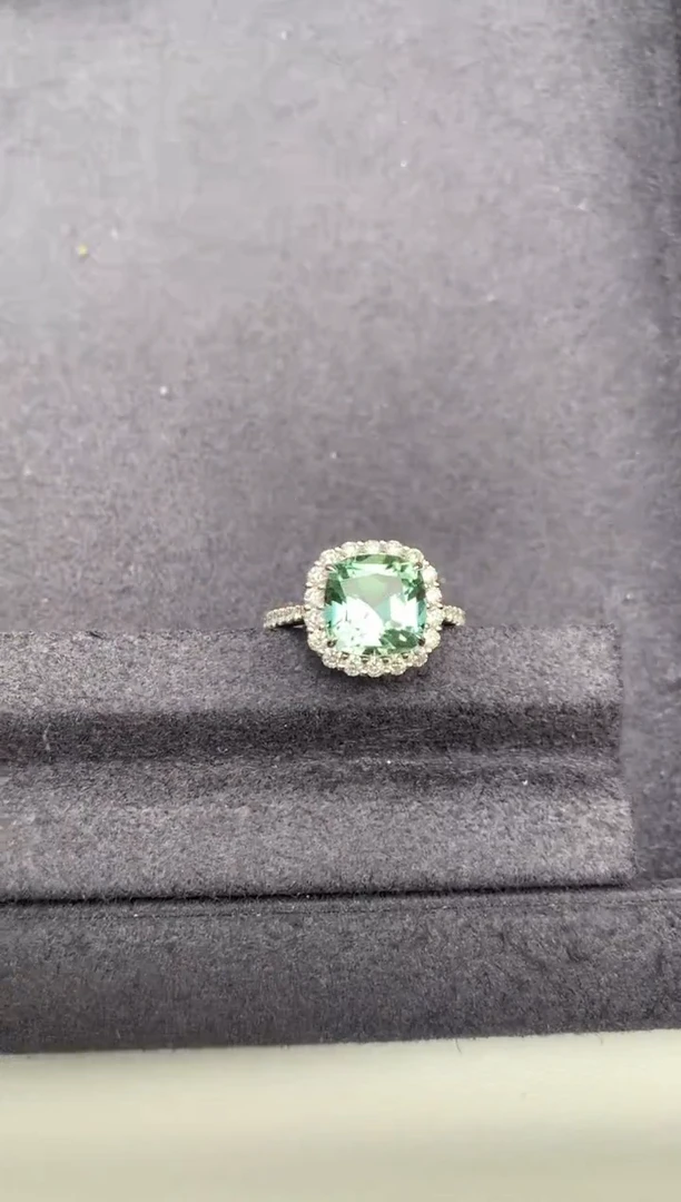 18K金镶嵌戒指碧玺3.3ct绿碧玺  GH  定制