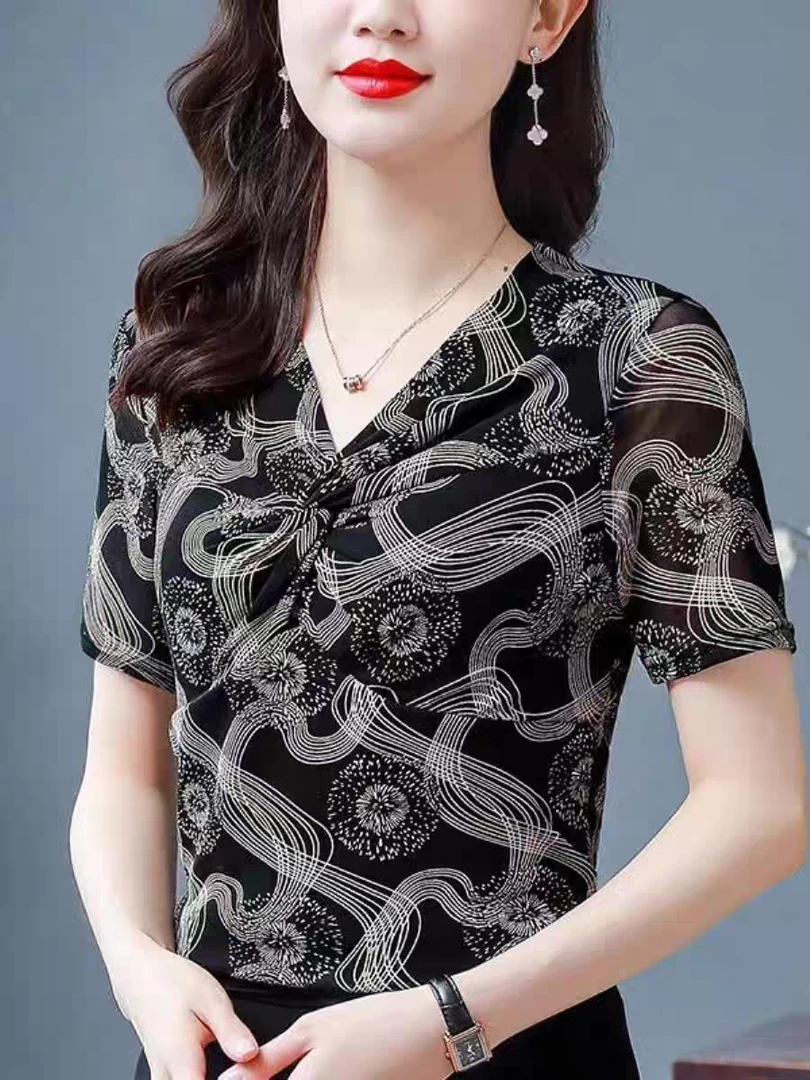 短袖打底衫女T恤时尚洋气显瘦大码妈妈装印花夏季