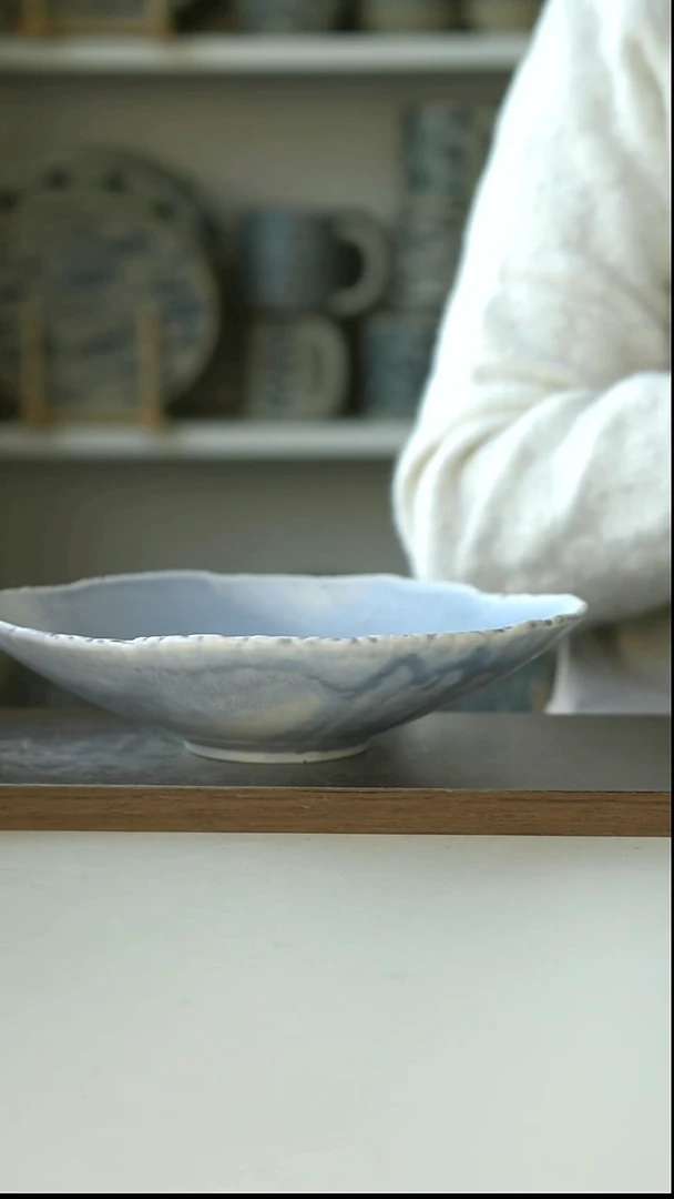 陶瓷DXC砚山冰心蓝斗笠盘21.5@4-2@