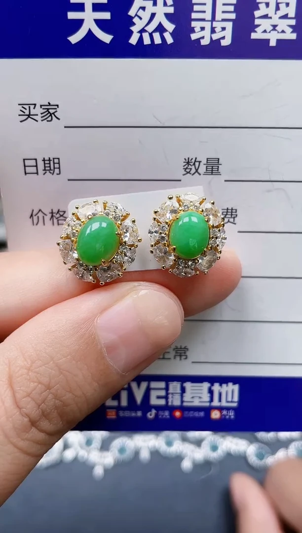 银S925镶嵌翡翠耳饰793