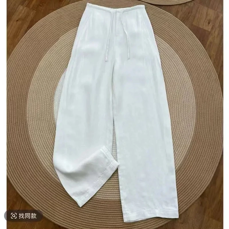 正品亚麻17之双纱线100%法国雨露亚麻劳拉风休闲阔腿裤