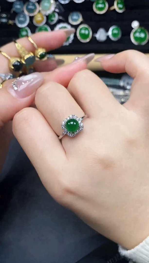 银S925镶嵌戒指翡翠78378