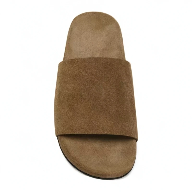 ROW系列 男女同款高丝光牛反绒皮素面浅口平底休闲一字拖极简风