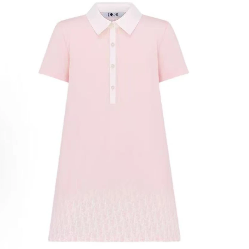 99新 DIOR/迪奥 ogo粉色polo领连衣裙 13A