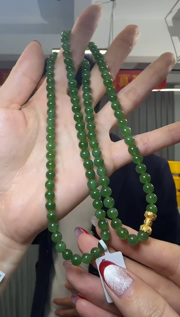 【闪购商品】和田玉项链银S925镶嵌碧玉圆珠约6mm