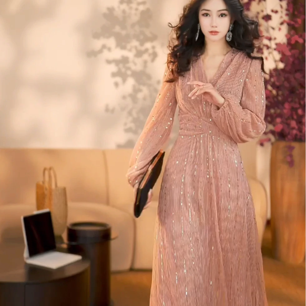 【袁小姐】金粉世家 春夏法式修身显瘦气质优雅长款连衣裙-ZX842