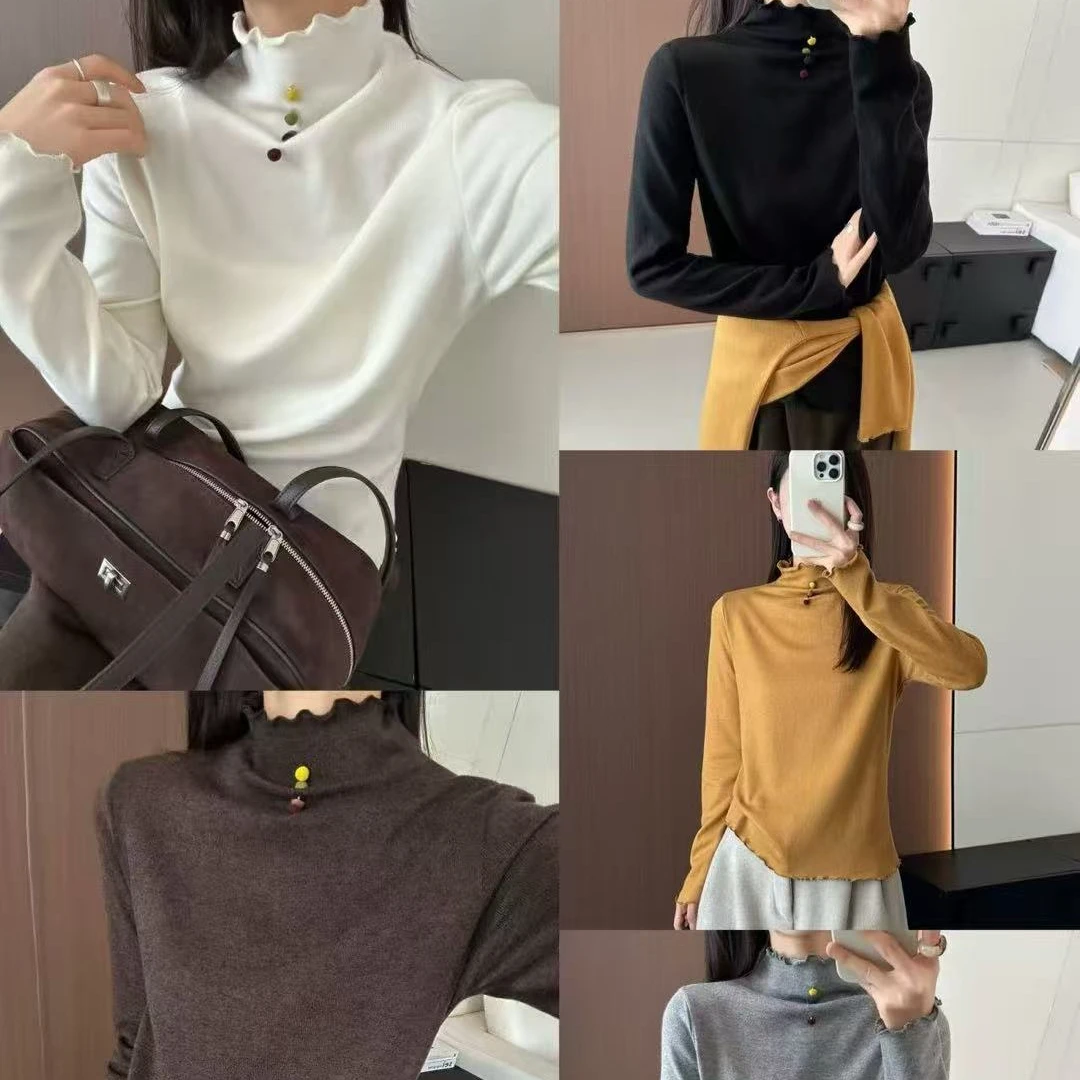 3057#熙荣·彩扣中领针织打底