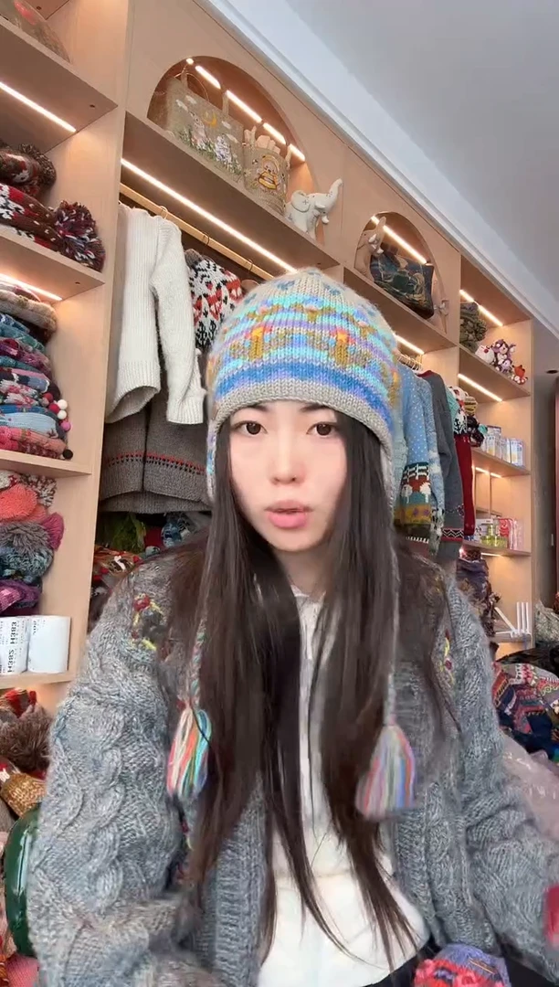 羊毛灰蓝色仙人掌护耳帽