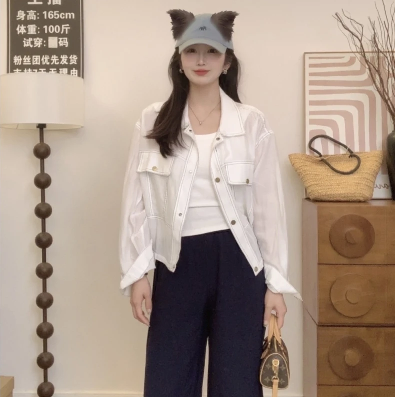 防晒休闲翻领夏季常规网红短外套时尚开衫女短款