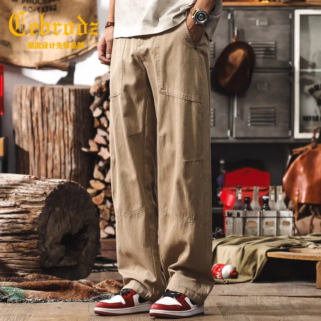 Cebrodz薄款裤子男夏季宽松直筒工装裤美式户外伞兵裤男休闲裤