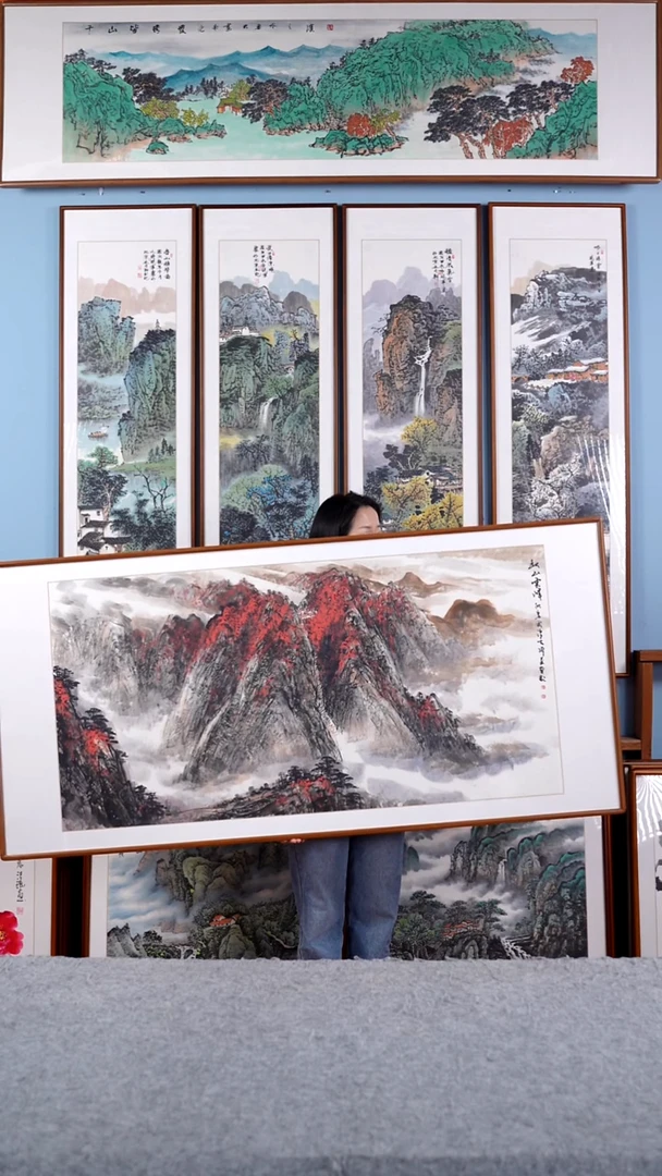 【闪购商品】国画柳泉《秋山云峰》手绘带框173*83