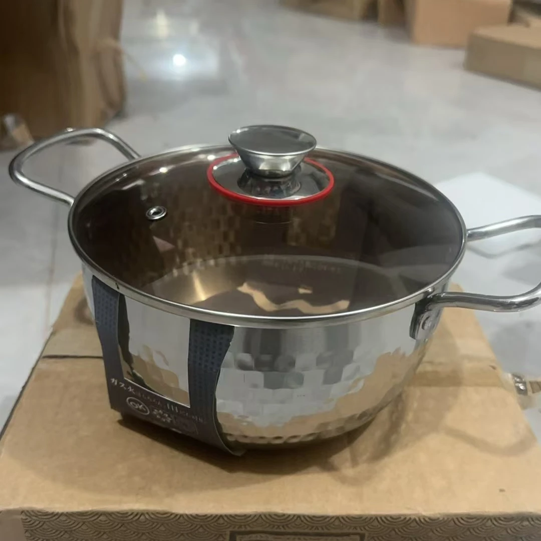 20cm日式双耳茶色盖不锈钢雪平锅