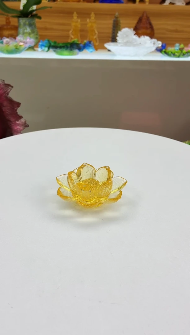 手工艺品琉璃琥珀色佛前莲花8公分【特价】