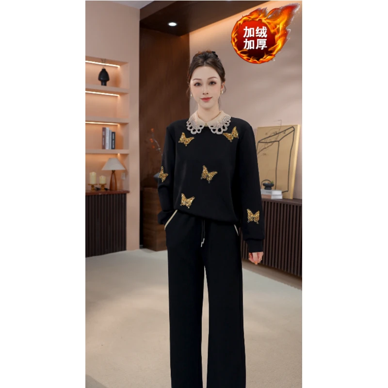 【MM.Studio】秋冬新款时尚黑色气质洋气休闲卫衣套装-MM065