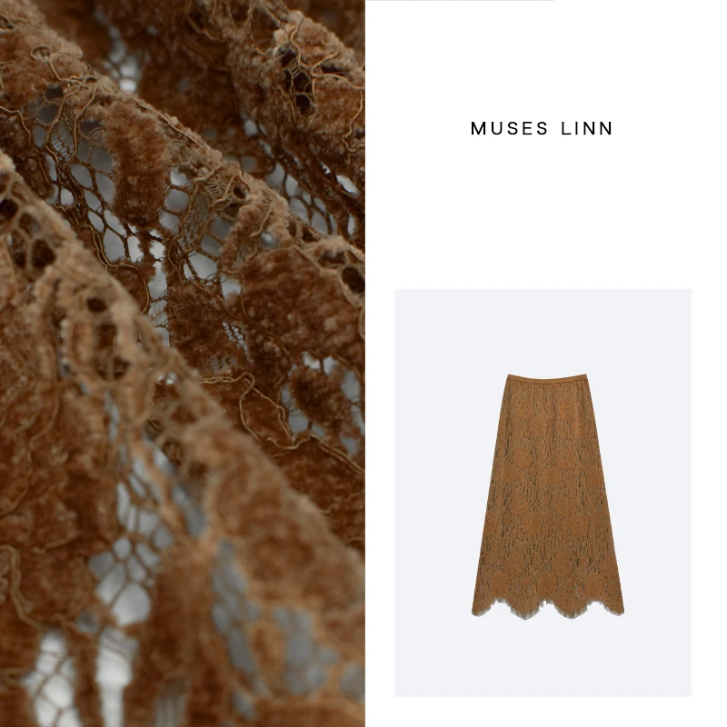 年终大促LINN【绒感】秋季上新绒感提花蕾丝半身裙X2BQ420