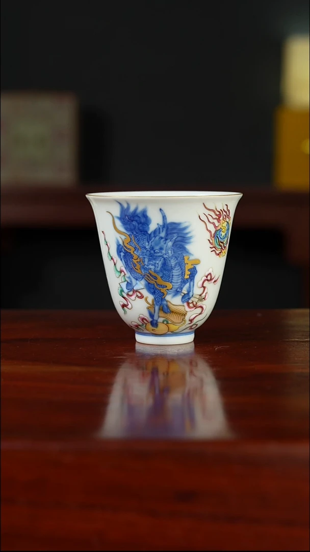 祖传窑  真柴窑传承400年描金麒麟主人杯