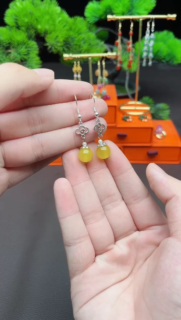 玛瑙/玉髓耳饰银S925镶嵌702