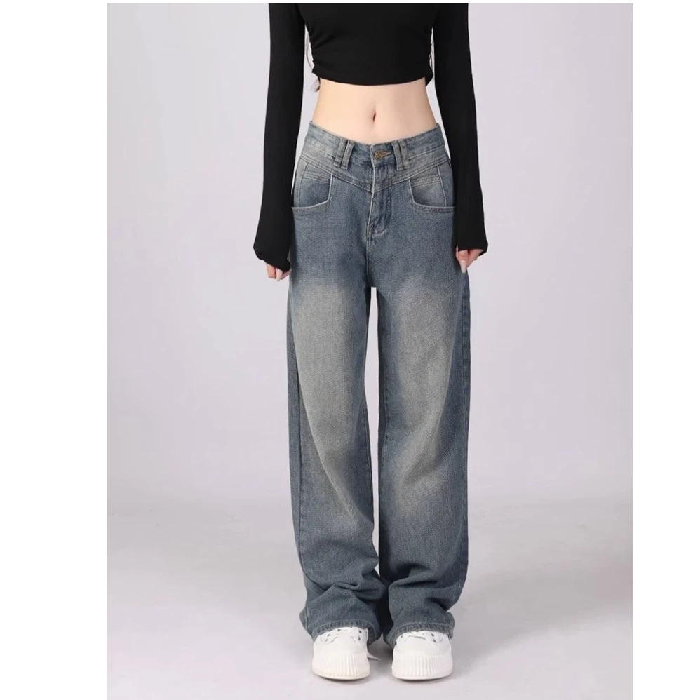 2025春季新款爆款高端麦穗星空质感提花阔腿拖地牛仔裤高腰显瘦