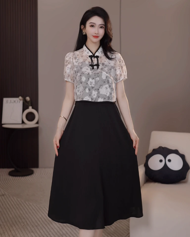A-1058夏季新款中式时尚修身气质女装连衣裙