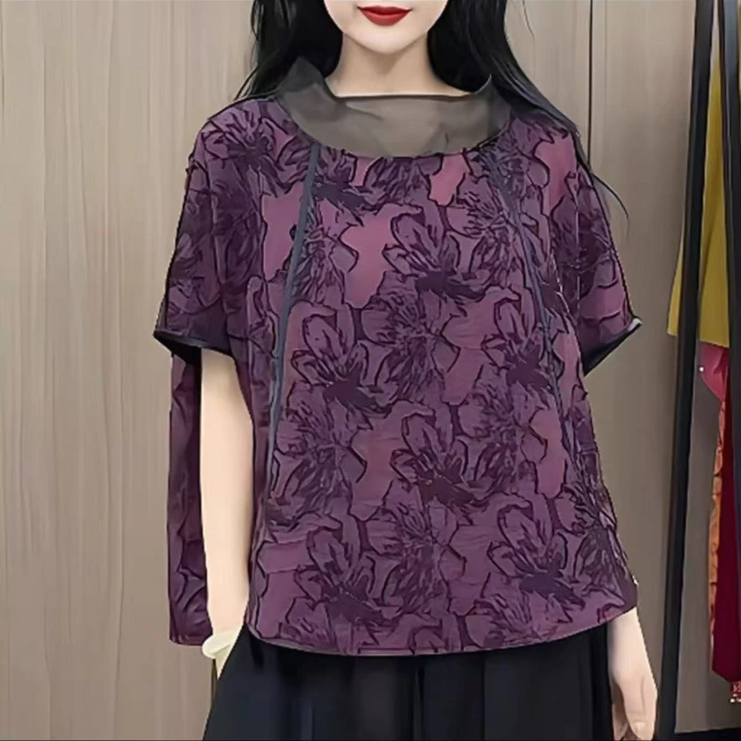 7673新款夏季优雅减龄高端精致显瘦短袖T恤