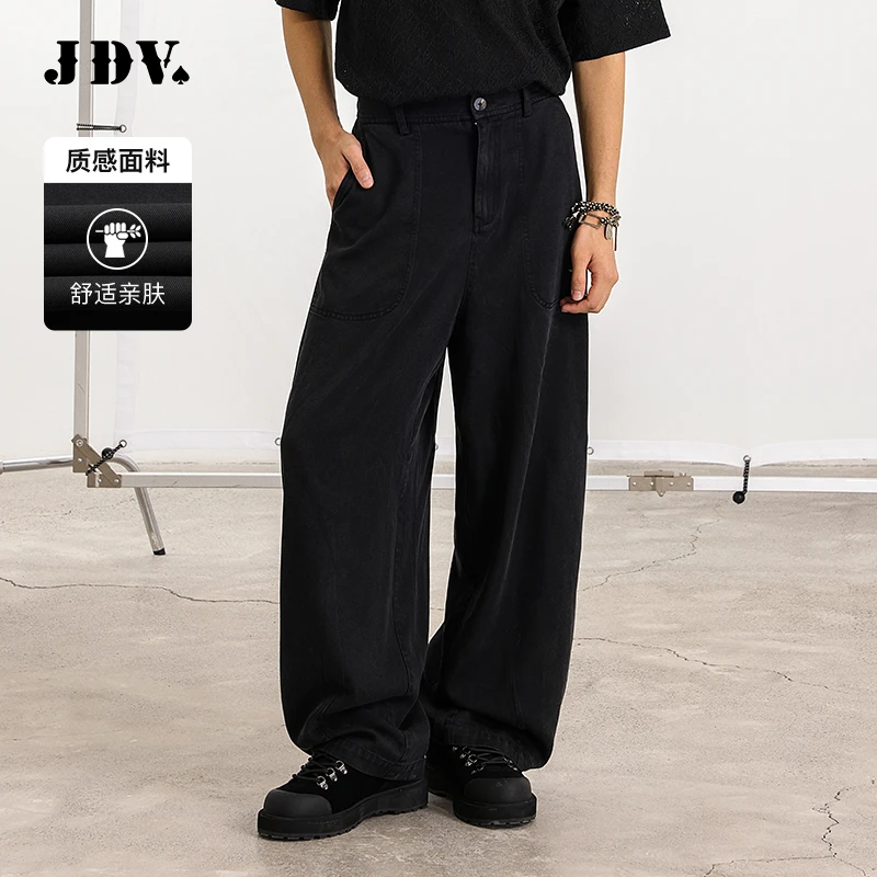 J.D.V2025商场同款春季新款休闲百搭男士黑色廓形牛仔裤SPR57W2