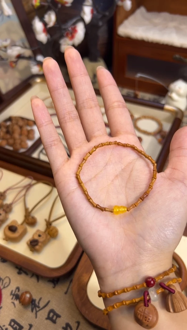 手串桃核【桃缘行】竹节「黄色葫芦」桃木桃核辟、挡、驱、护 备注手围