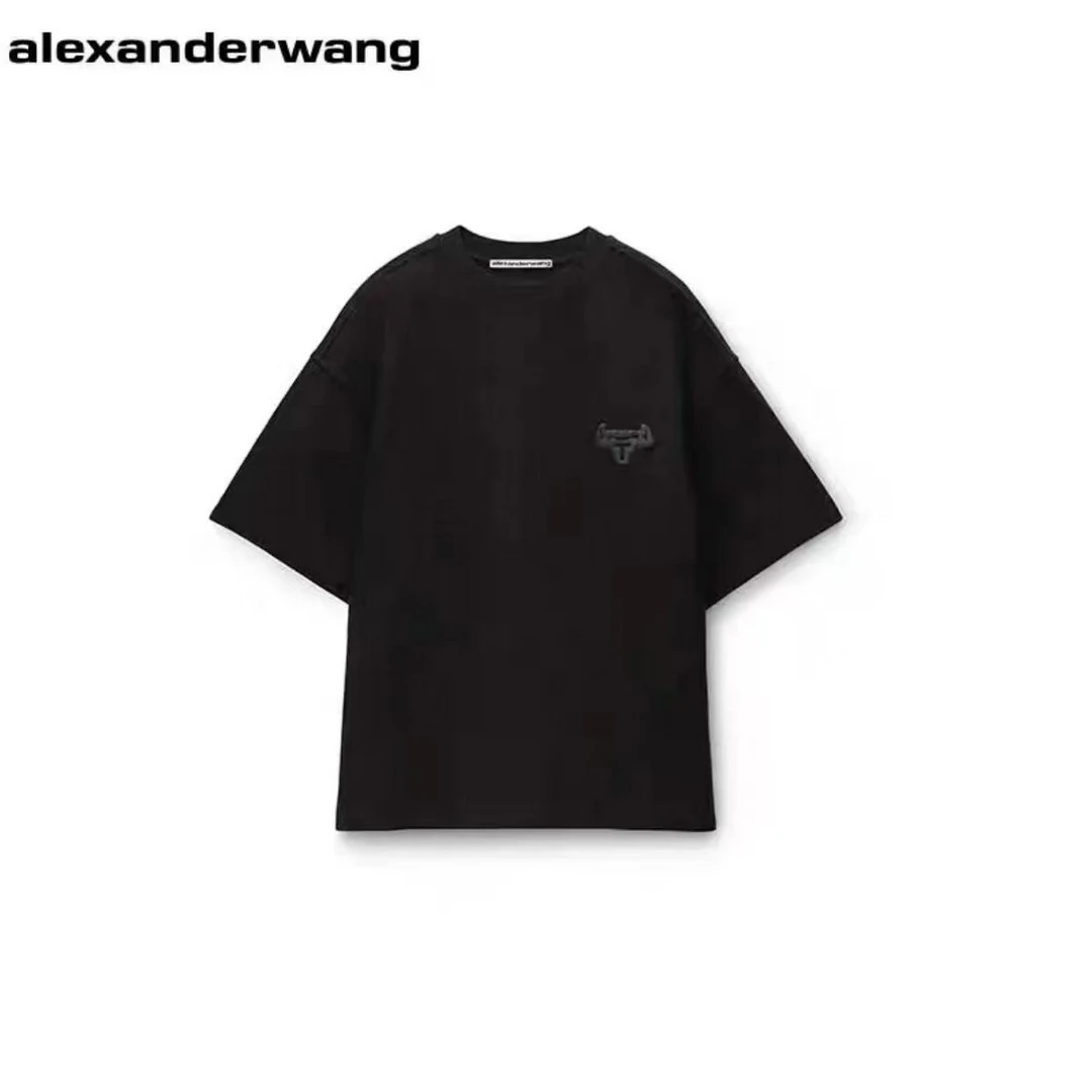 99新 ALEXANDER WANG 娜娜活动  牛头微标圆领宽松T恤 双色