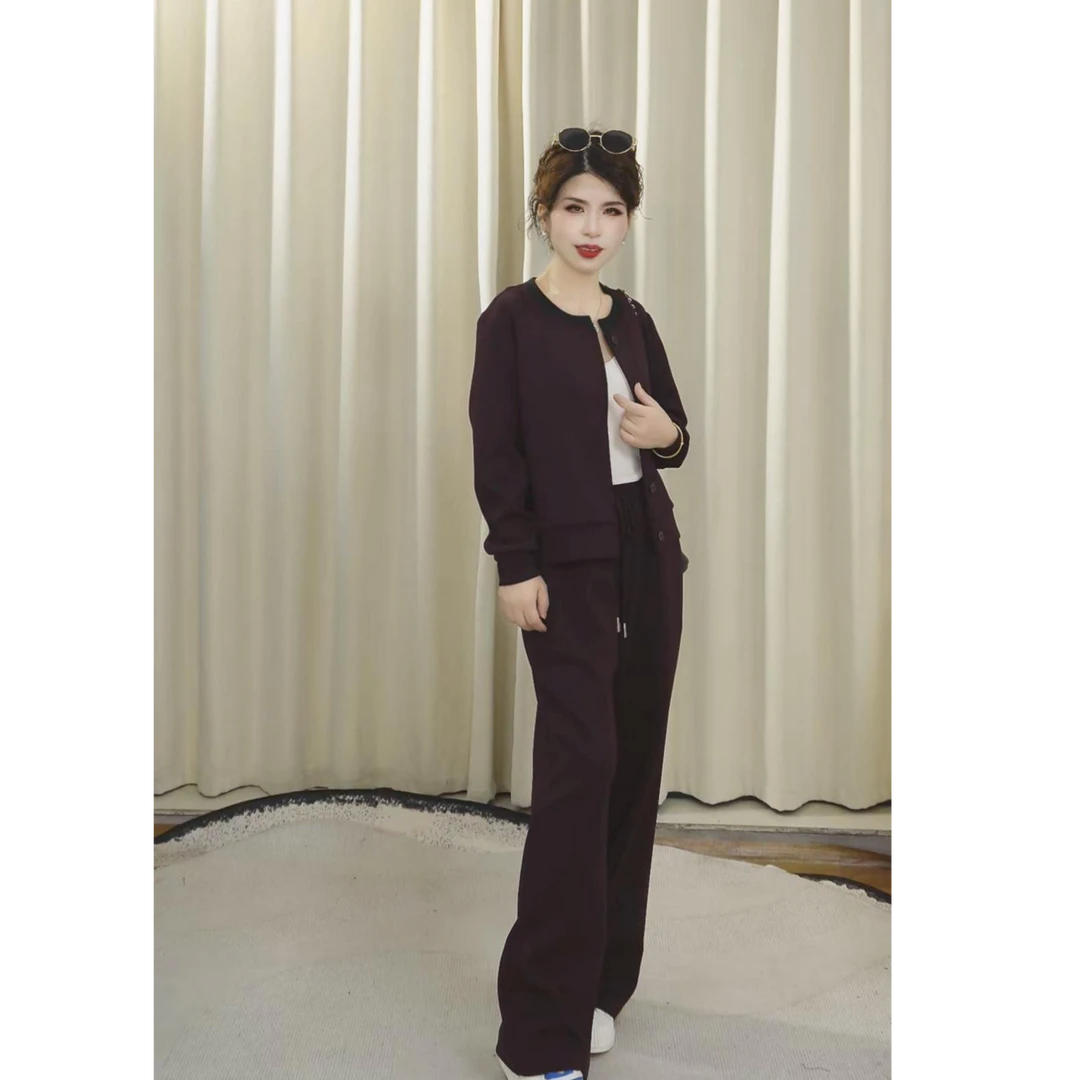 鲁云年高定大方得体俩件套2025秋季新款圆领开衫外套阔腿裤25-45